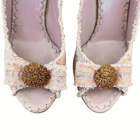 Moschino Cheap And Chic Women’s Open Toe Pink Boucle Fabric Pump Heels Size 38 - Picture 6 of 13